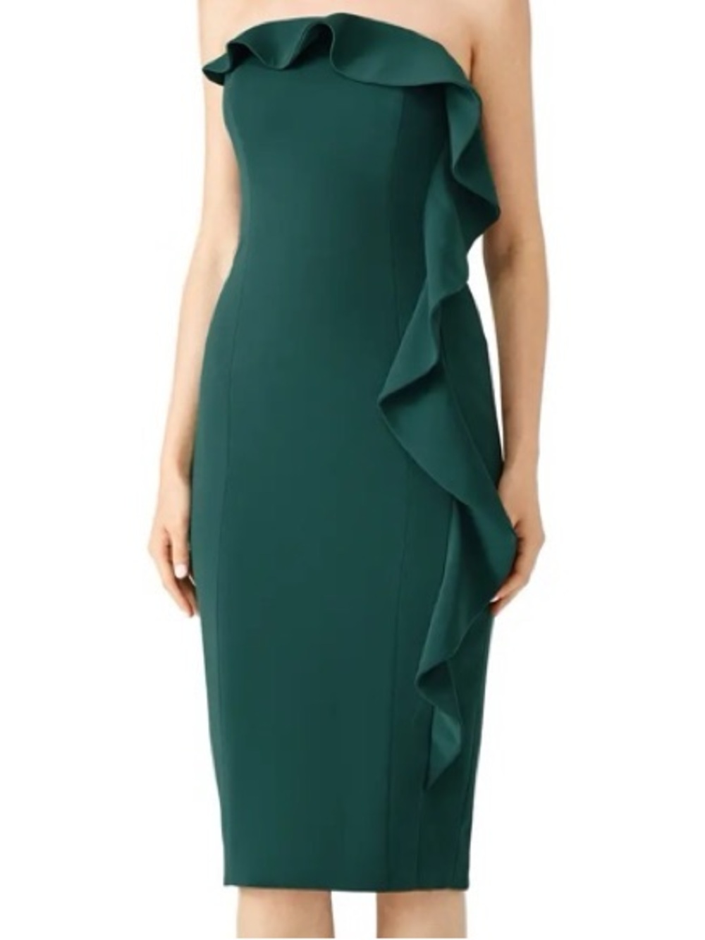 Jay Godfrey Baker Dress - Strapless Ruffle Sheath Dress in Emerald Green